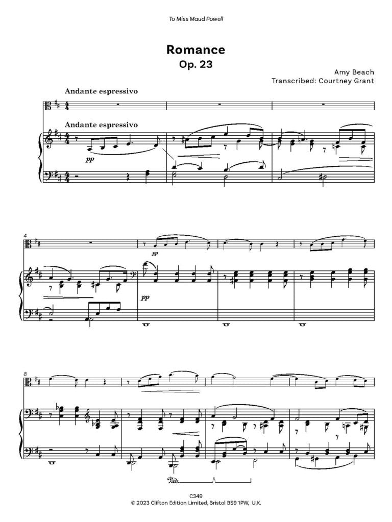 Beach, Amy: Romance Op. 23 transcribed for Viola and Piano - Digital Download