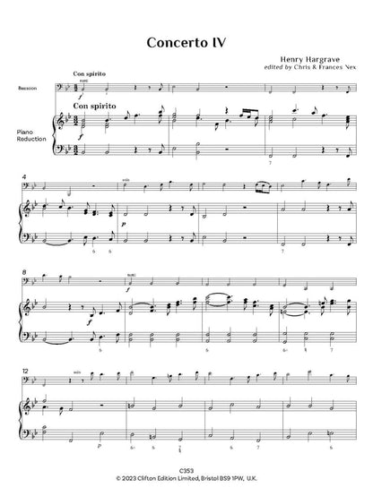 Hargrave: Concerto IV in B flat – Score and parts for Bassoon and Strings