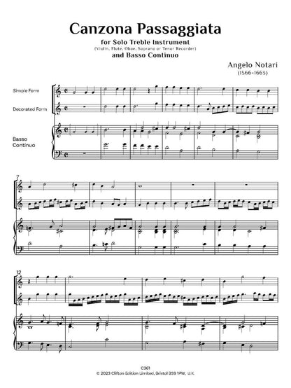 Notari, Angelo: Canzona Passaggiata for Solo Treble Instrument & Piano - Digital Download