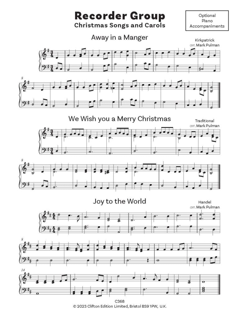 Recorder Group – Christmas Songs & Carols Flexible Three-part Arrangements - Digital Download