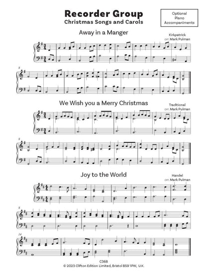 Recorder Group – Christmas Songs & Carols Flexible Three-part Arrangements - Digital Download