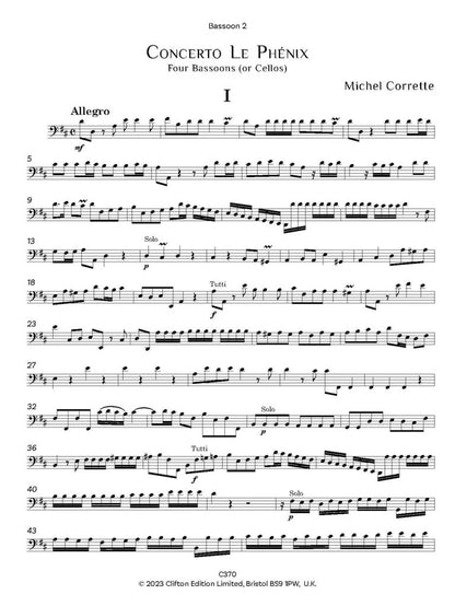 Corrette , Michel - Concerto Le Phenix  for 4 Bassoons (or Cellos) - Digital Download