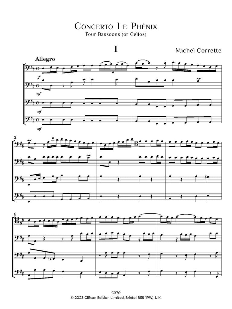 Corrette , Michel - Concerto Le Phenix  for 4 Bassoons (or Cellos) - Digital Download