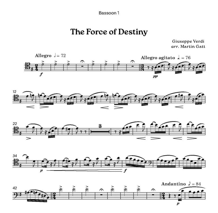 Verdi arr (M Gatt) The Force of Destiny Overture Bassoon Quartet 4 Bns - Digital Download