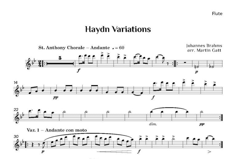 Brahms - (Arr Gatt)- Haydn Variations for wind quintet and piano - Digital Download