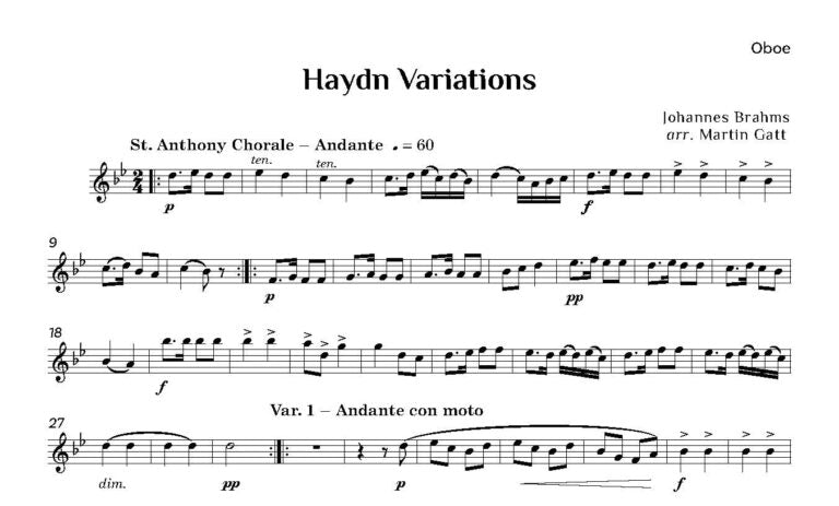 Brahms - (Arr Gatt)- Haydn Variations for wind quintet and piano - Digital Download