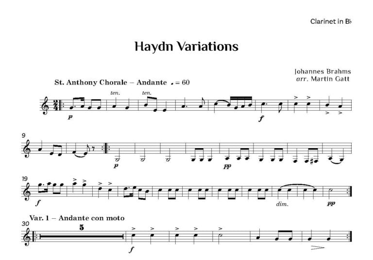 Brahms - (Arr Gatt)- Haydn Variations for wind quintet and piano - Digital Download
