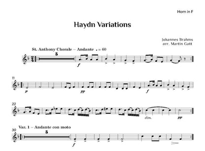 Brahms - (Arr Gatt)- Haydn Variations for wind quintet and piano - Digital Download