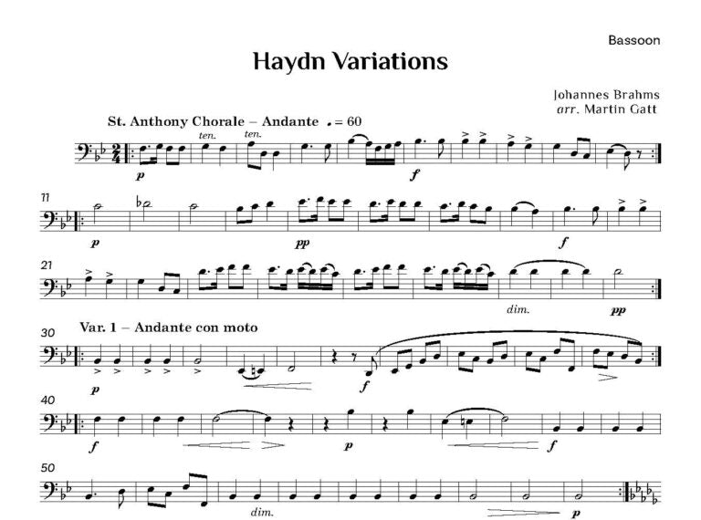 Brahms - (Arr Gatt)- Haydn Variations for wind quintet and piano - Digital Download