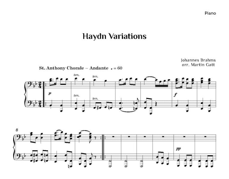 Brahms - (Arr Gatt)- Haydn Variations for wind quintet and piano - Digital Download