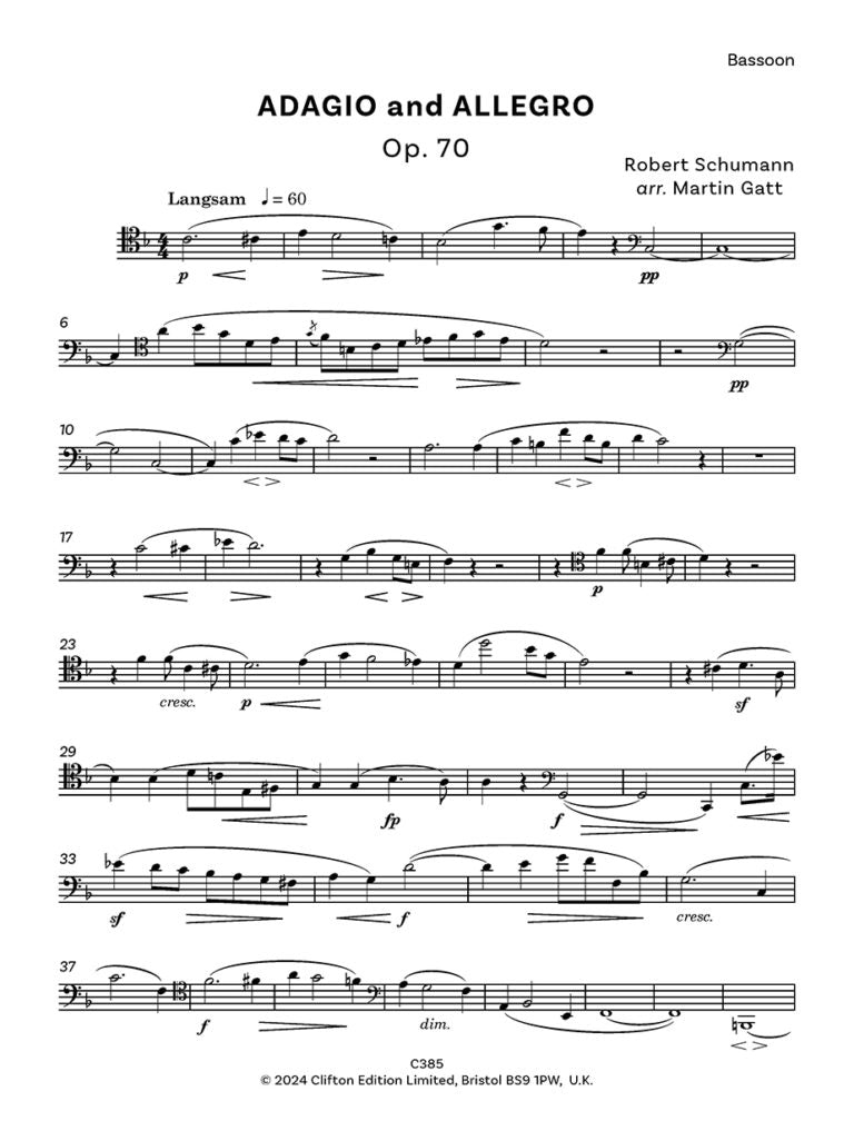 Schumann , R  Adagio and Allegro Op. 70 for bassoon and piano - Digital Download