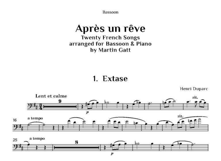 Après un Rêve arr. for Bassoon and Piano by Martin Gatt an Album of Twenty French Songs - Digital Download