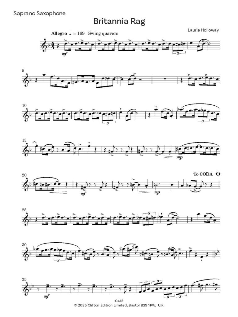 Cuffton Holloway, Laurie: Britannia Rag for Saxophone Quartet - Digital Downlo ...