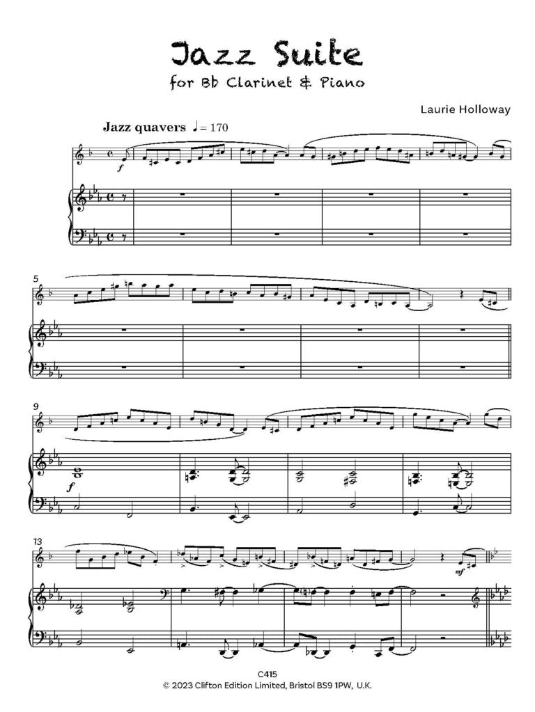 Holloway, Laurie: Jazz Suite for Clarinet in B flat & Piano - Digital Download