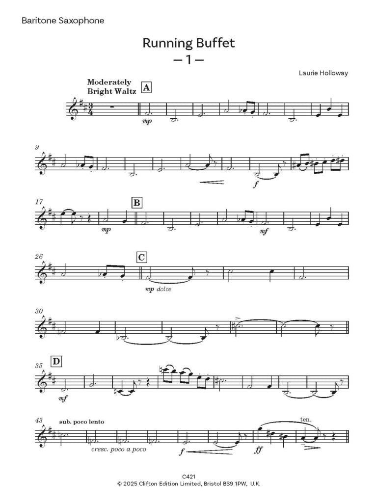 Holloway, Laurie: Running Buffet for Saxophone Quartet - Digital Download