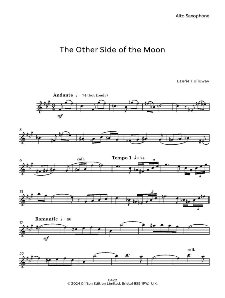 Holloway, Laurie - The Other Side of the Moon for alto saxophone- Digital Download