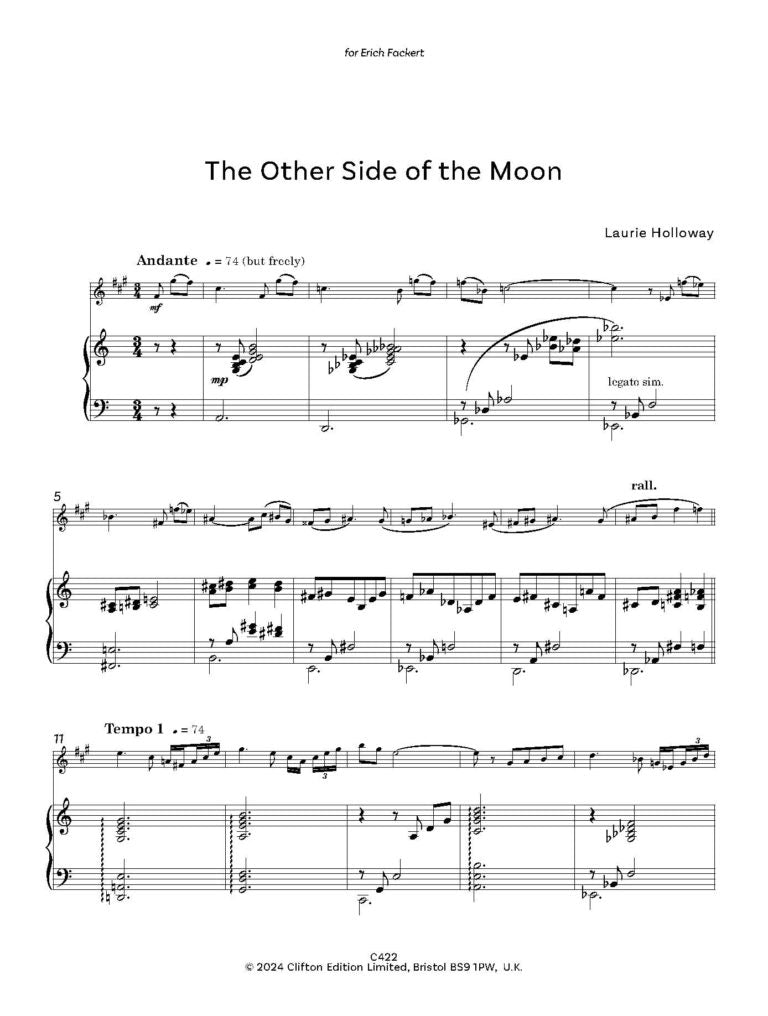 Holloway, Laurie - The Other Side of the Moon for alto saxophone- Digital Download