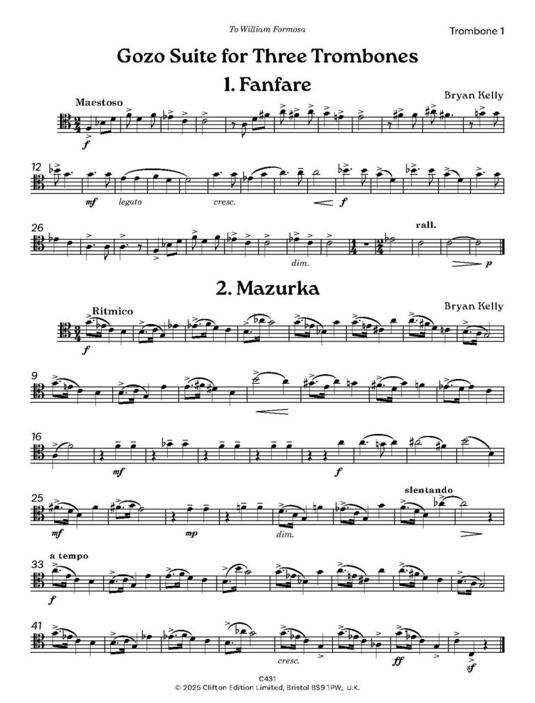 Kelly, Bryan - Gozo Suite for 3 trombones - Digital Download