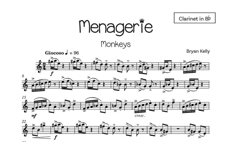 Kelly, Bryan - Menagerie for Clarinet and piano - Digital Download