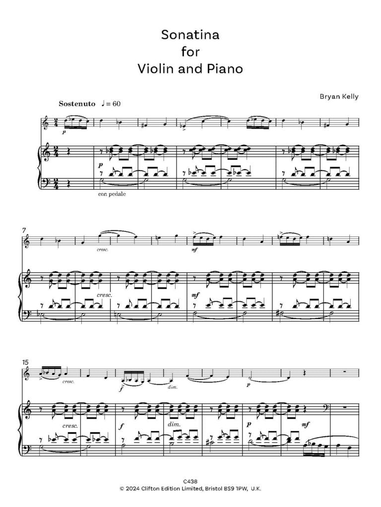 Kelly, Bryan -Sonatina for Violin and Piano - Digital Download