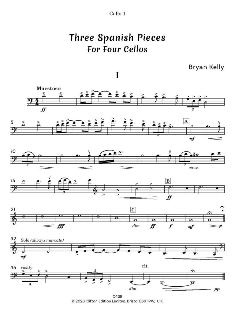 Kelly, Bryan: Three Spanish Pieces For Four Cellos