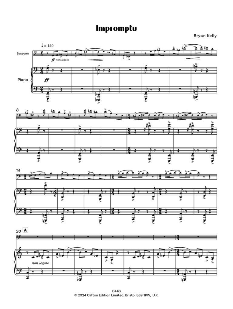 Kelly, Bryan - Two Concert Pieces for bassoon and piano - Digital Download