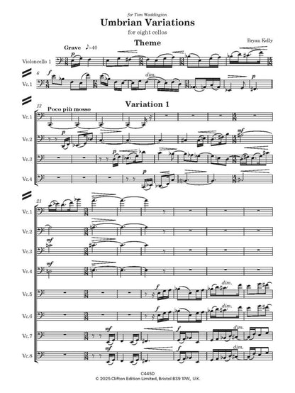 Kelly, Bryan: Umbrian Variations for 8 cellos - Digital Download