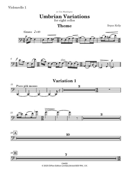Kelly, Bryan: Umbrian Variations for 8 cellos - Digital Download
