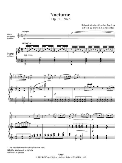 Bochsa, R.N.C.: Nocturne Op. 50 No. 3 for Harp/pno and Oboe/cl/vln - Digital Download