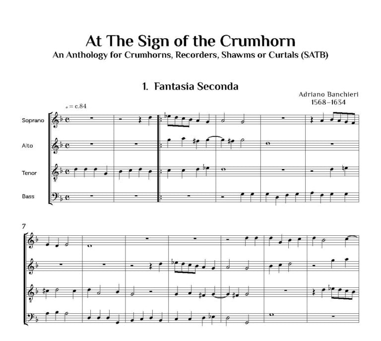 At the Sign of the Crumhorn for Recorders, Crumhorns, Shawms or Curtals (SATB)