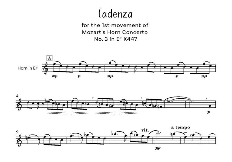 Mozart Horn Concerto Cadenzas Cadenzas for K417, K447 and K495 Digital Download