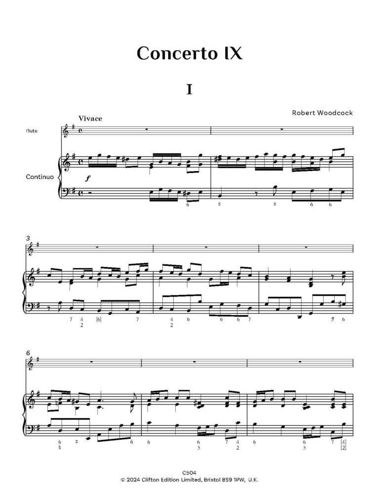 Woodcock, Robert: Flute Concerto No. 9 in E minor – Piano reduction and part