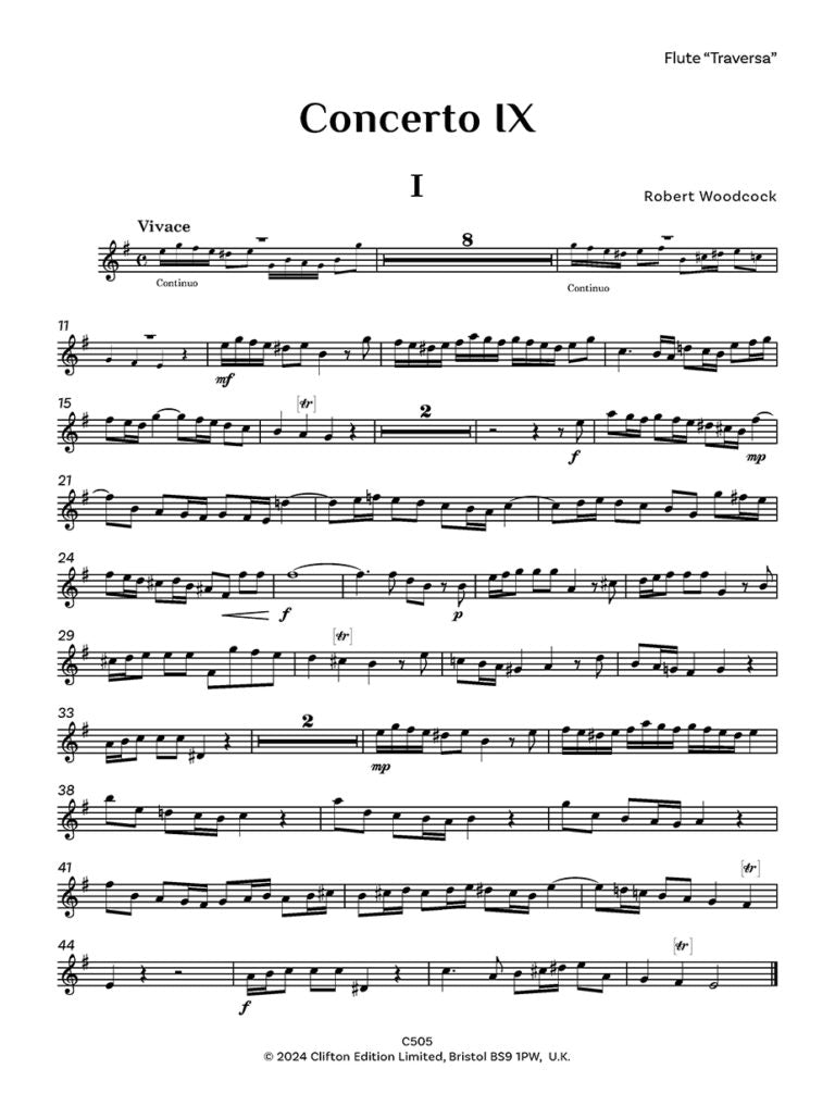 Woodcock, Robert: Flute Concerto No. 9 in E minor – Score and Parts - Digital Download