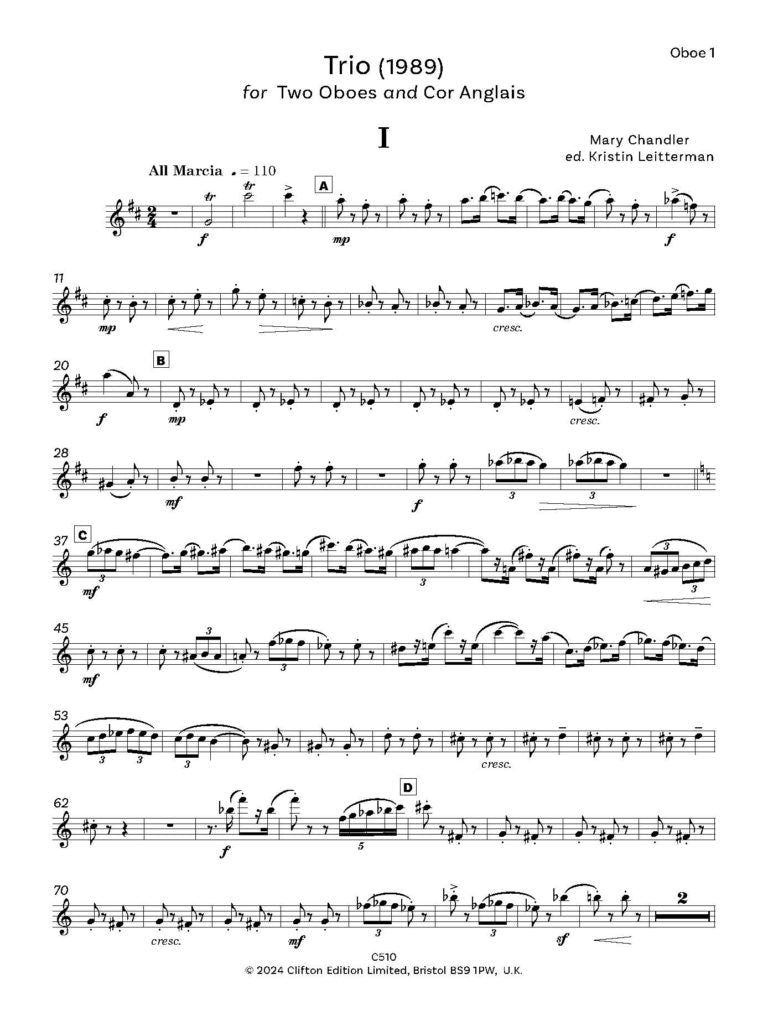 Chandler, Mary - Trio (1989) Score and Parts for oboe trio - Digital Download