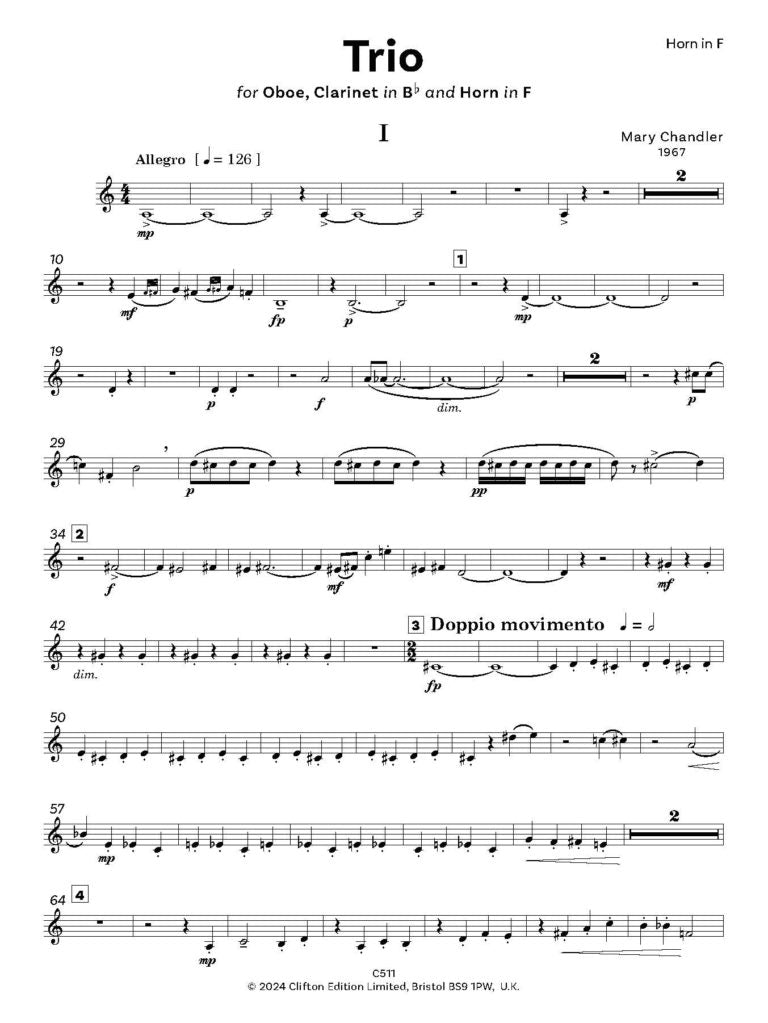 Chandler, Mary - Trio (1967)Woodwind Trio (Ob, Cl & Hn) Score and Parts - Digital Download