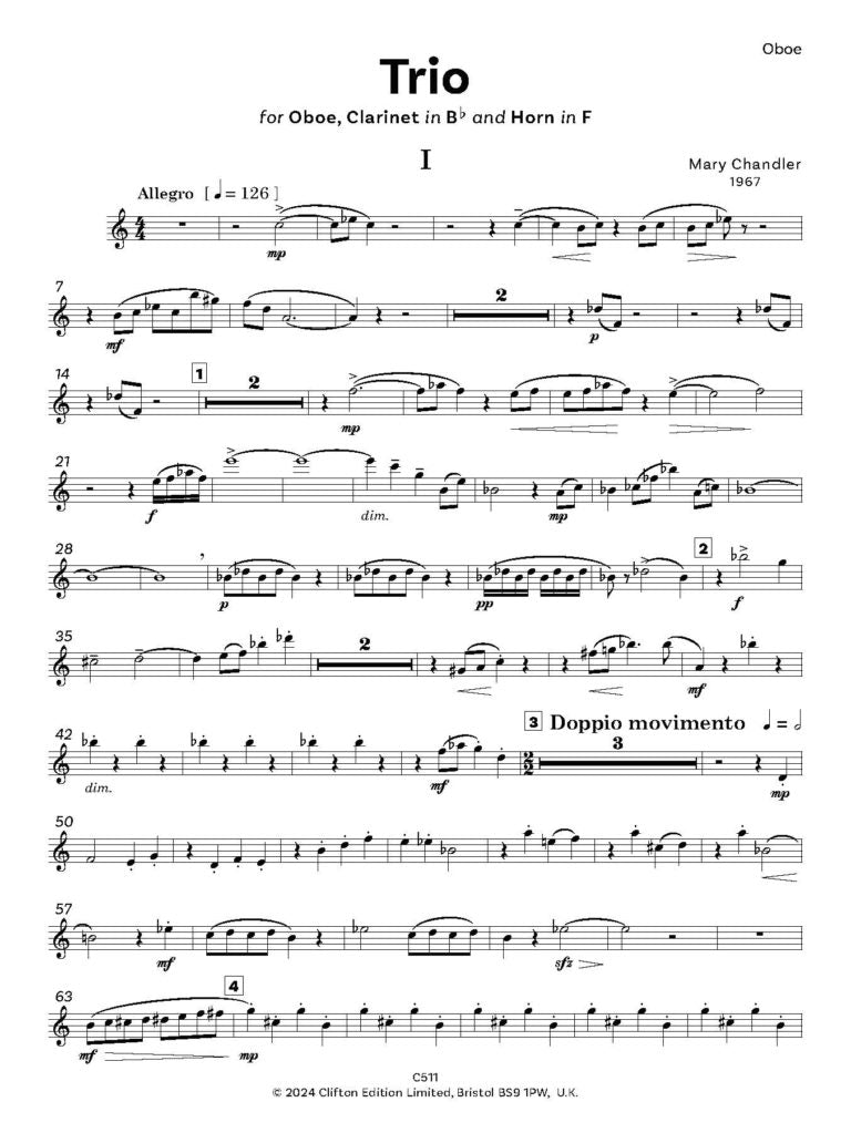 Chandler, Mary - Trio (1967)Woodwind Trio (Ob, Cl & Hn) Score and Parts - Digital Download