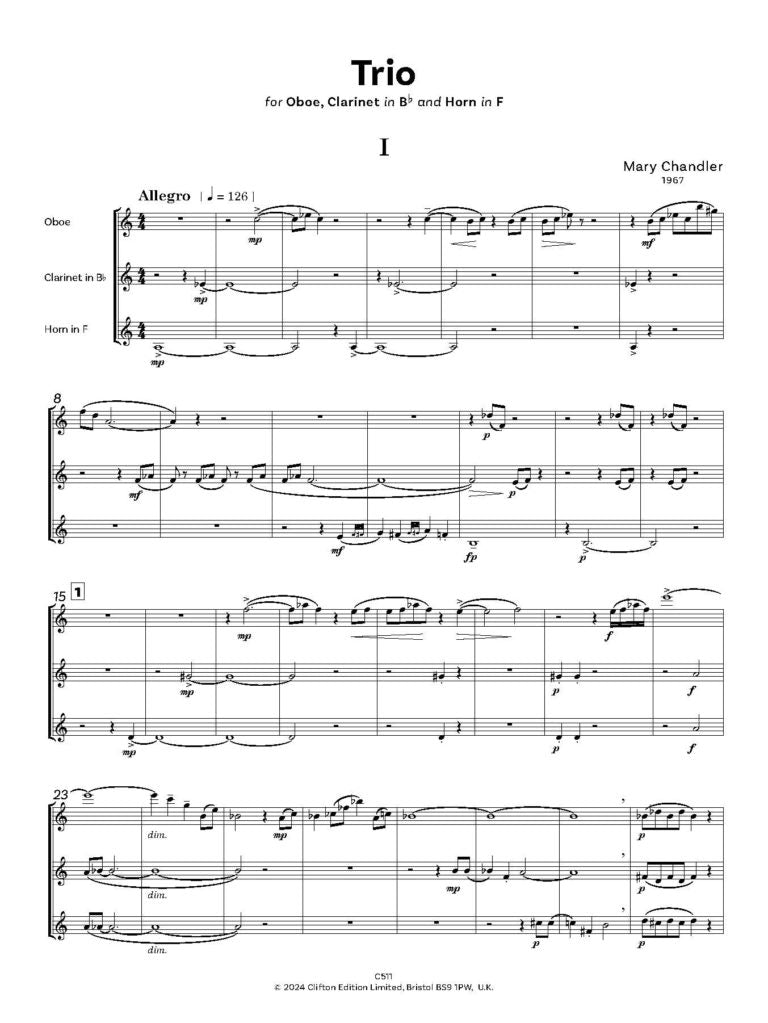 Chandler, Mary - Trio (1967)Woodwind Trio (Ob, Cl & Hn) Score and Parts - Digital Download