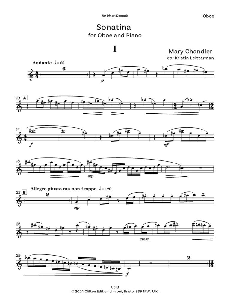 Chandler, Mary - Sonatina for Oboe and Piano