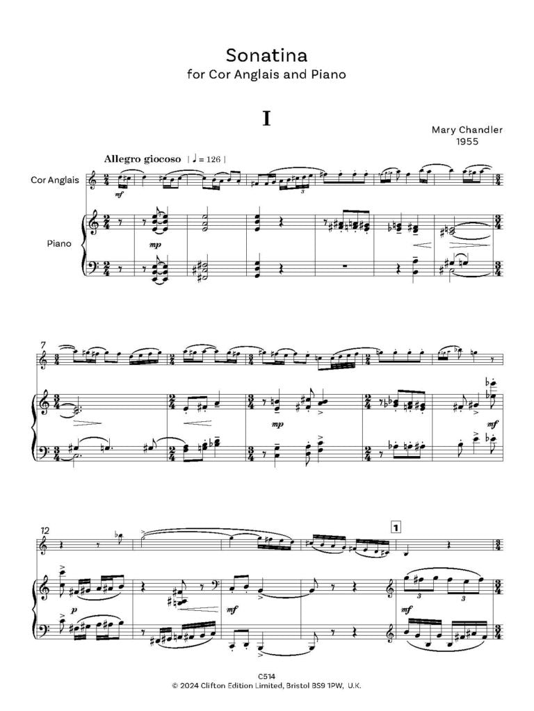 Chandler , Mary - Sonatina for Cor Anglais and Piano - Digital Download