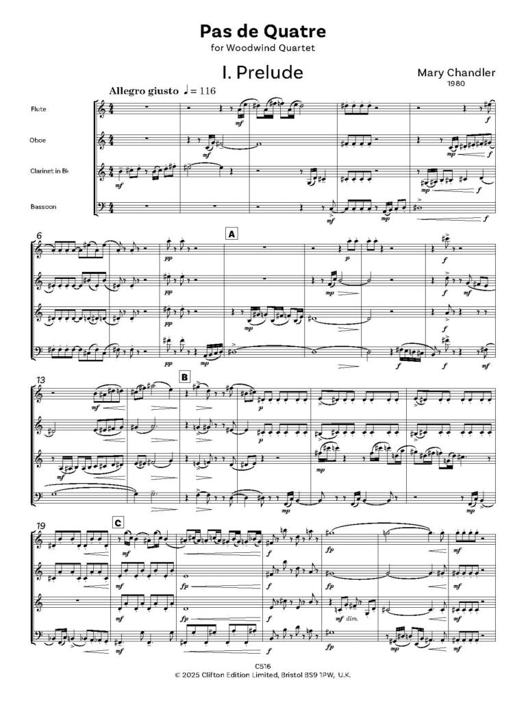 Chandler , Mary  Pas de Quatre for woodwind quartet Score and Parts - Digital Download