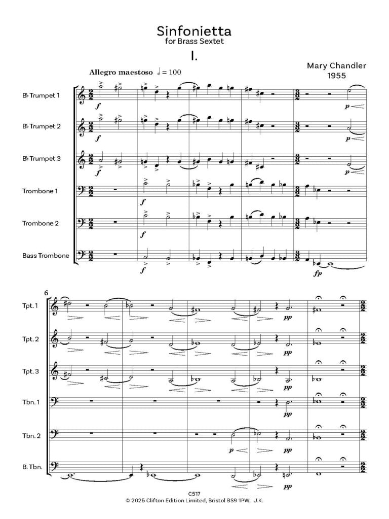 Chandler, Mary Sinfonietta (1955) for Brass Ensemble Score and Parts - Digital Download