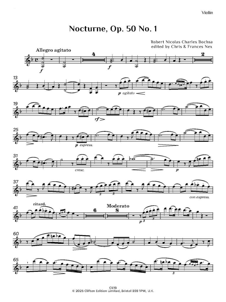 Robert Nicolas Charles Bochsa ed. C M M Nex ed. F H Nex - Nocturne Op. 50 No. 1 - Harp (or piano) and Oboe (or flute or clarinet or violin)- Digital Download