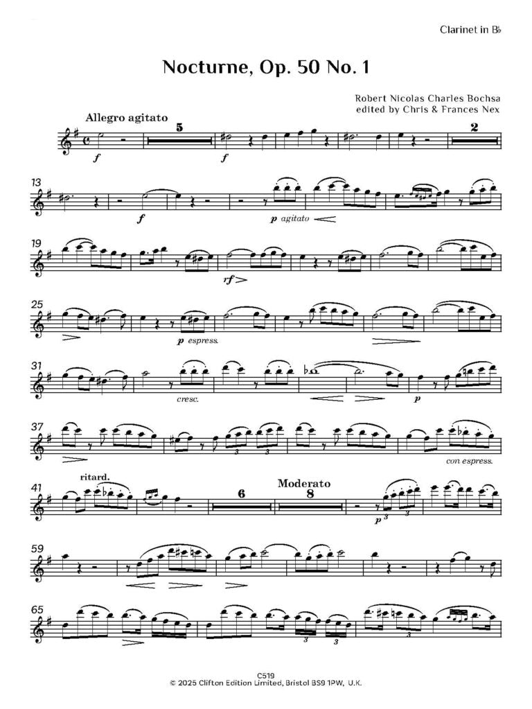 Robert Nicolas Charles Bochsa ed. C M M Nex ed. F H Nex - Nocturne Op. 50 No. 1 - Harp (or piano) and Oboe (or flute or clarinet or violin)- Digital Download