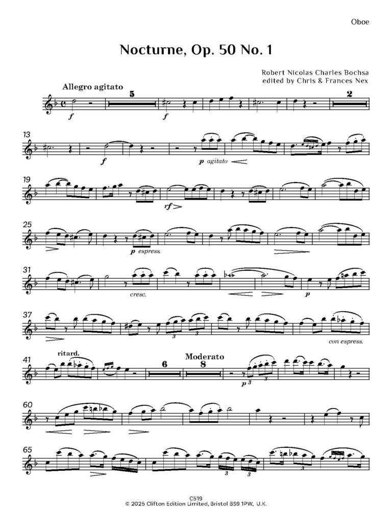 Robert Nicolas Charles Bochsa ed. C M M Nex ed. F H Nex - Nocturne Op. 50 No. 1 - Harp (or piano) and Oboe (or flute or clarinet or violin)- Digital Download