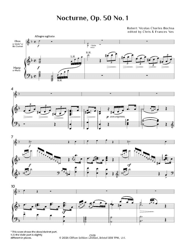 Robert Nicolas Charles Bochsa ed. C M M Nex ed. F H Nex - Nocturne Op. 50 No. 1 - Harp (or piano) and Oboe (or flute or clarinet or violin)- Digital Download