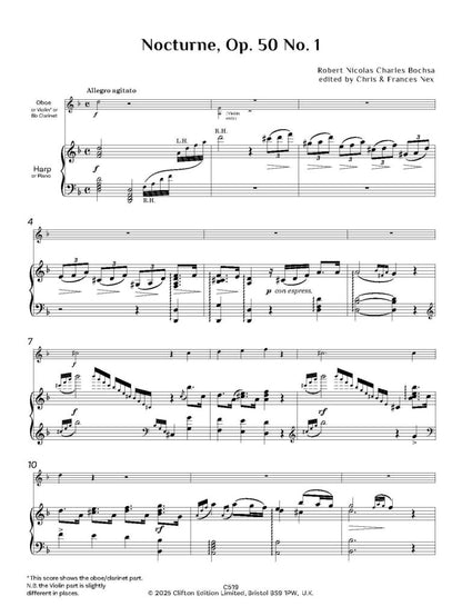 Robert Nicolas Charles Bochsa ed. C M M Nex ed. F H Nex - Nocturne Op. 50 No. 1 - Harp (or piano) and Oboe (or flute or clarinet or violin)- Digital Download