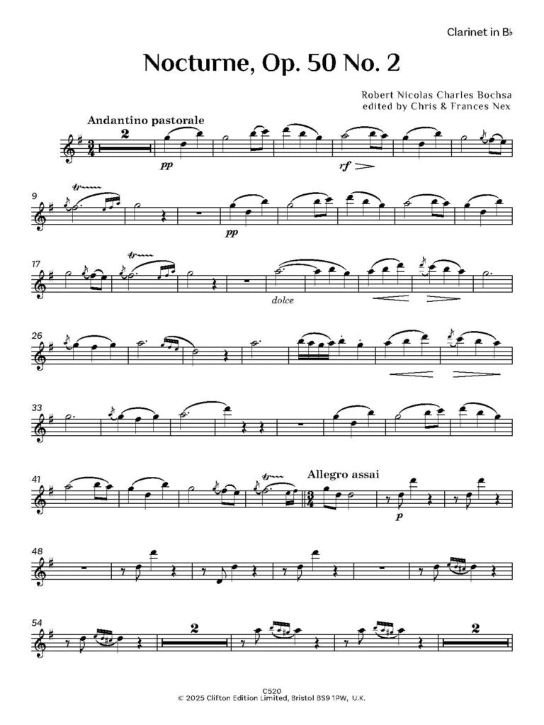 Robert Nicolas Charles Bochsa ed. C M M Nex ed. F H Nex - Nocturne Op. 50 No. 2 - Harp (or piano) and Oboe (or flute or clarinet or violin)- Digital Download