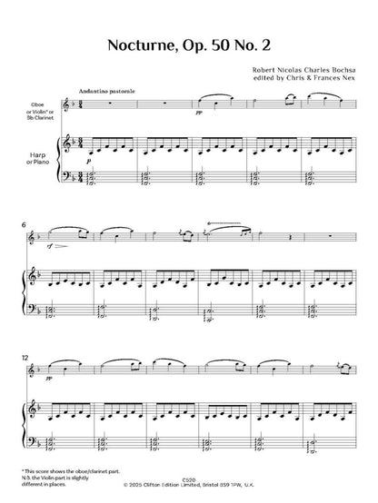 Robert Nicolas Charles Bochsa ed. C M M Nex ed. F H Nex - Nocturne Op. 50 No. 2 - Harp (or piano) and Oboe (or flute or clarinet or violin)- Digital Download