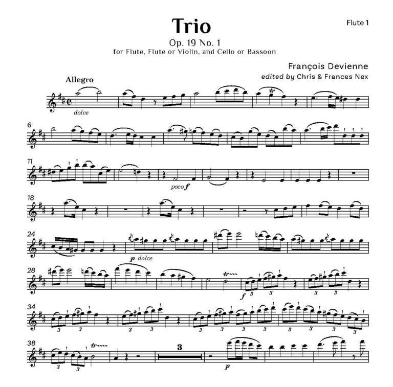 Devienne, Francois: Trio Op. 19 No. 1 for two flutes (vln) and bassoon (vc) -Digital Download