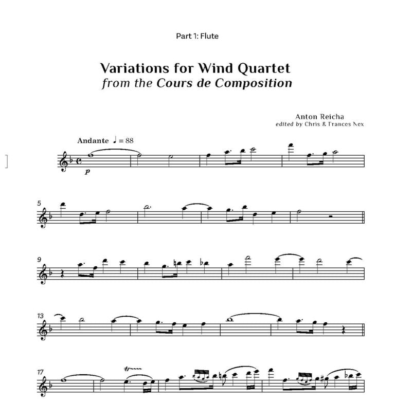 Reicha, Anton: Variations for Woodwind Quartet - Digital Download